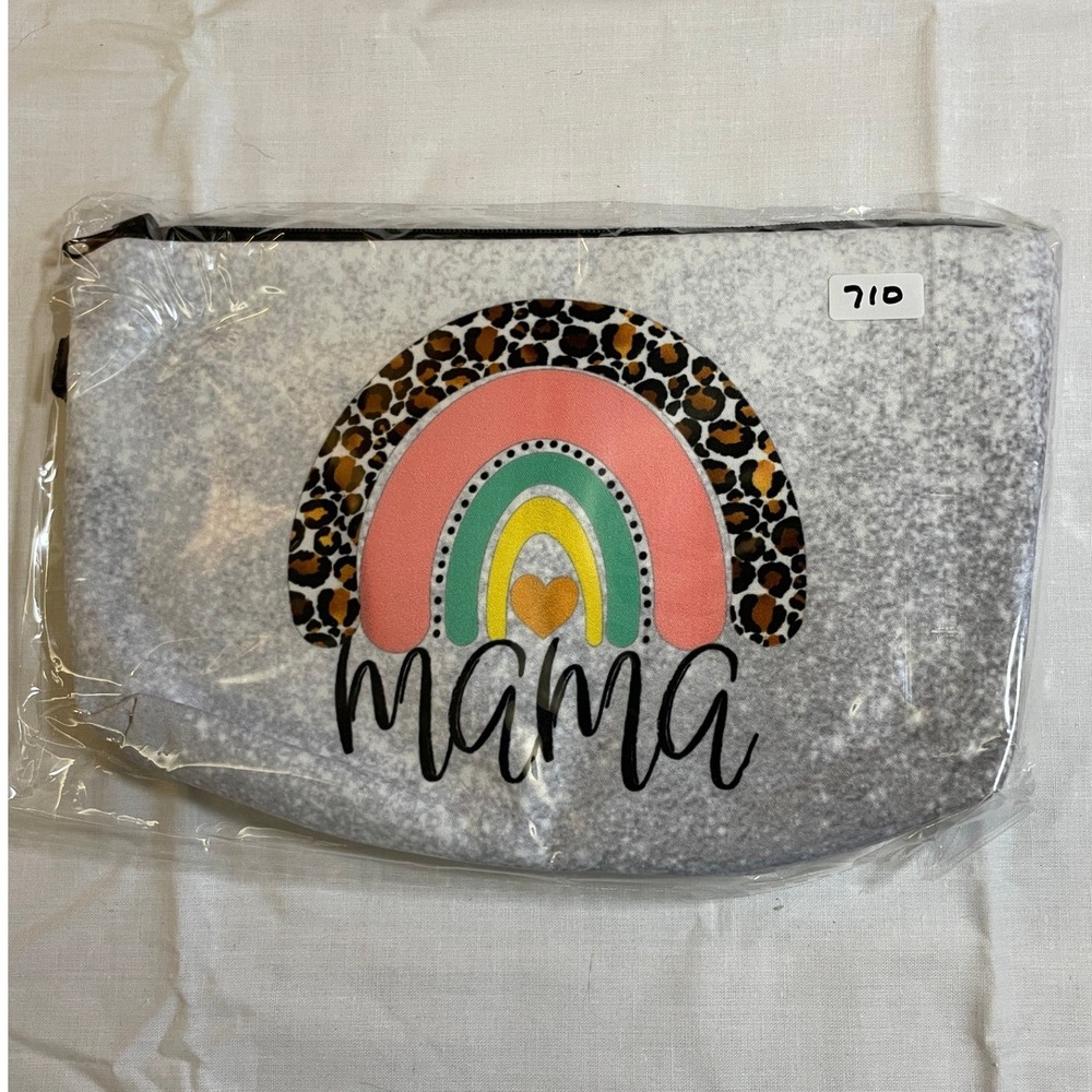 The Pouch Cosmetic Bag Women OS Grey NWT Mama Rainbow Leopard Zipper Travel